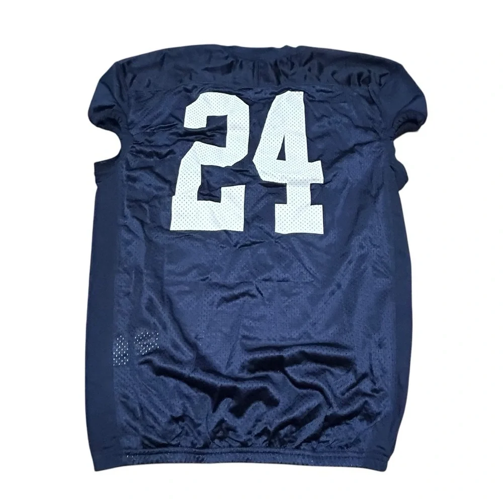 NIKE STOCK ALPHA VARSITY FOOTBALL JERSEY (TIGHT FIT) LARGE NAVY/WHITE NWT